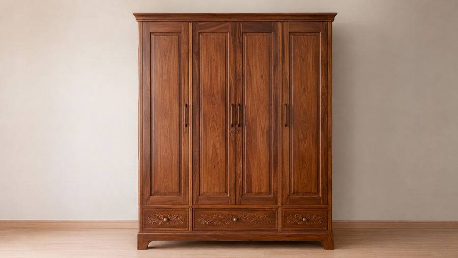 Flush floor-to-ceiling wardrobe with handleless doors